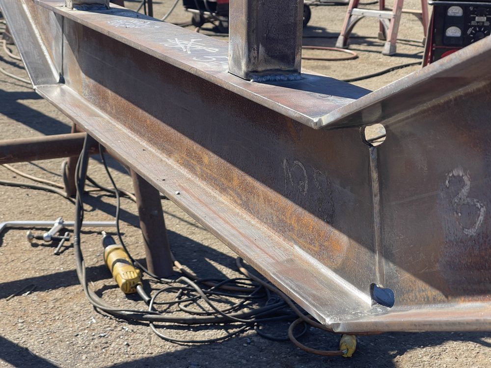 Structural steel fabrication in progress